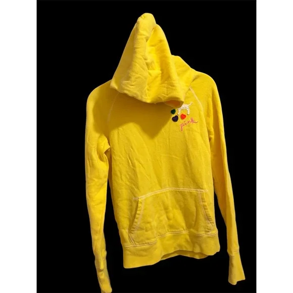 Victoria's Secret PINK Yellow All You Need Is PINK Embroidered Hoodie Small - Picture 2 of 9